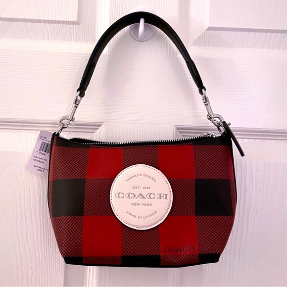 NWT COACH  Dempsey Shoulder Bag With Buffalo Plaid Print Coach Patch baguette - Picture 1 of 3
